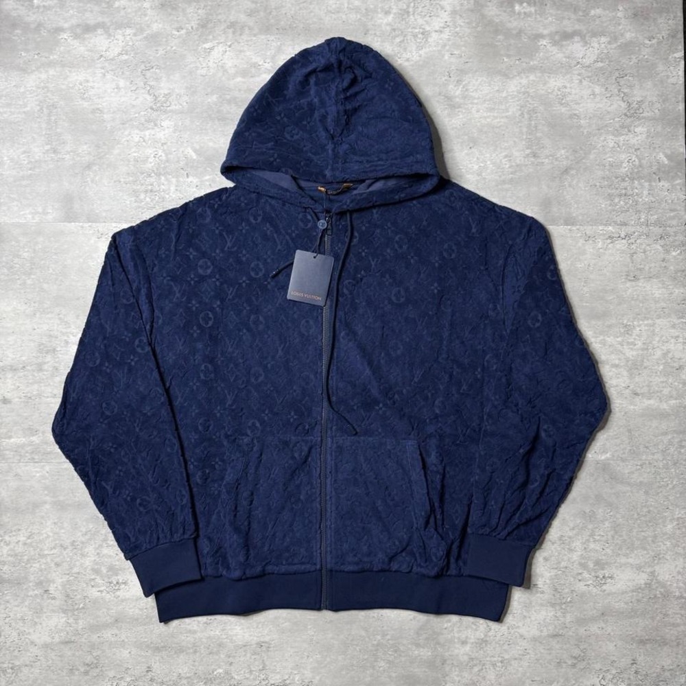 Boxy Navy Louis Vuitton Luxury Zip Up Hoodie